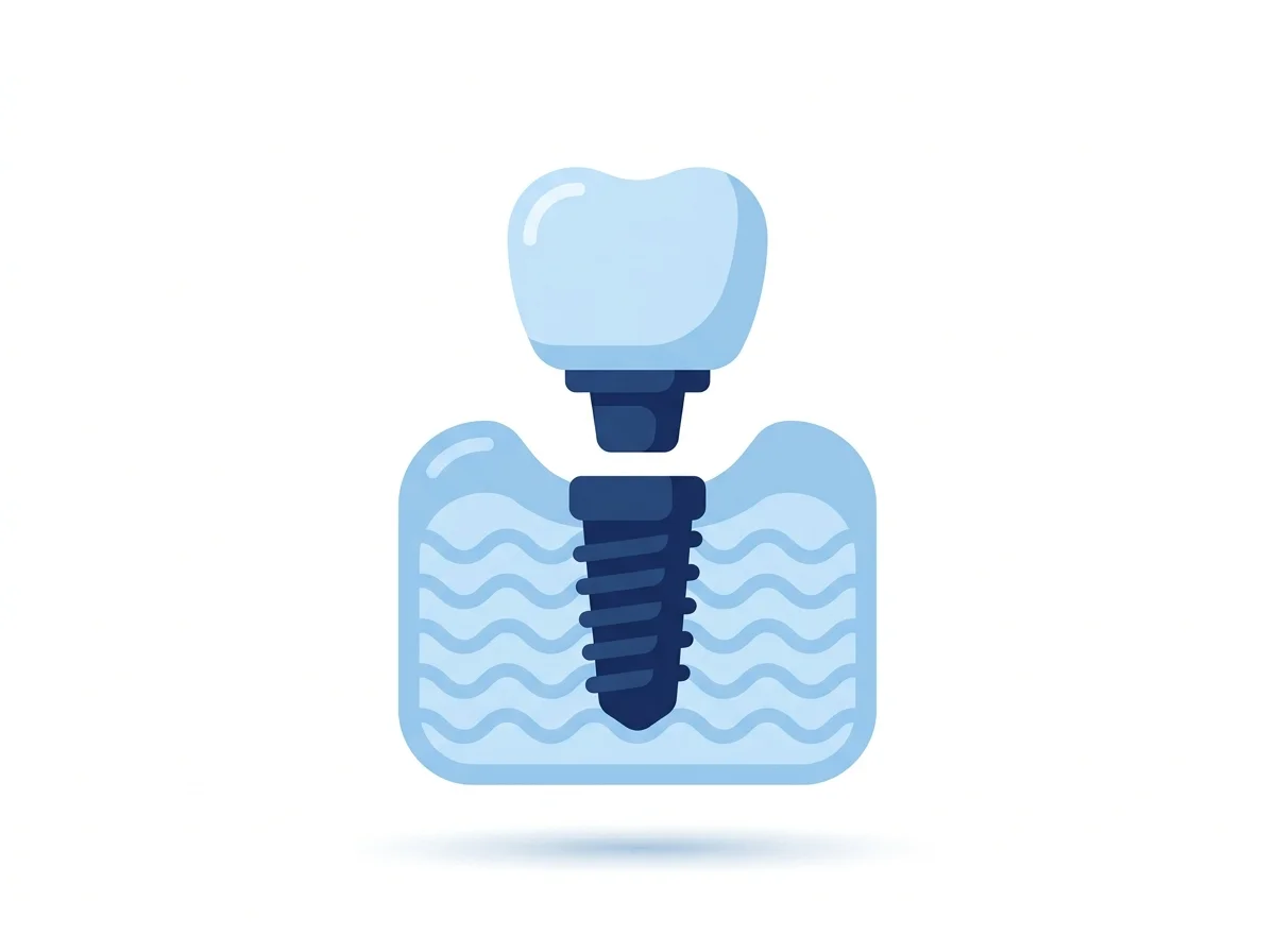 Illustration of a dental implant with post and crown in cross-section