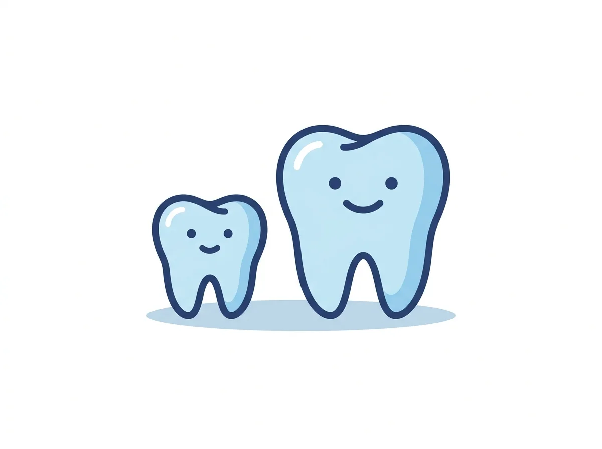 Illustration of a baby tooth next to an adult tooth